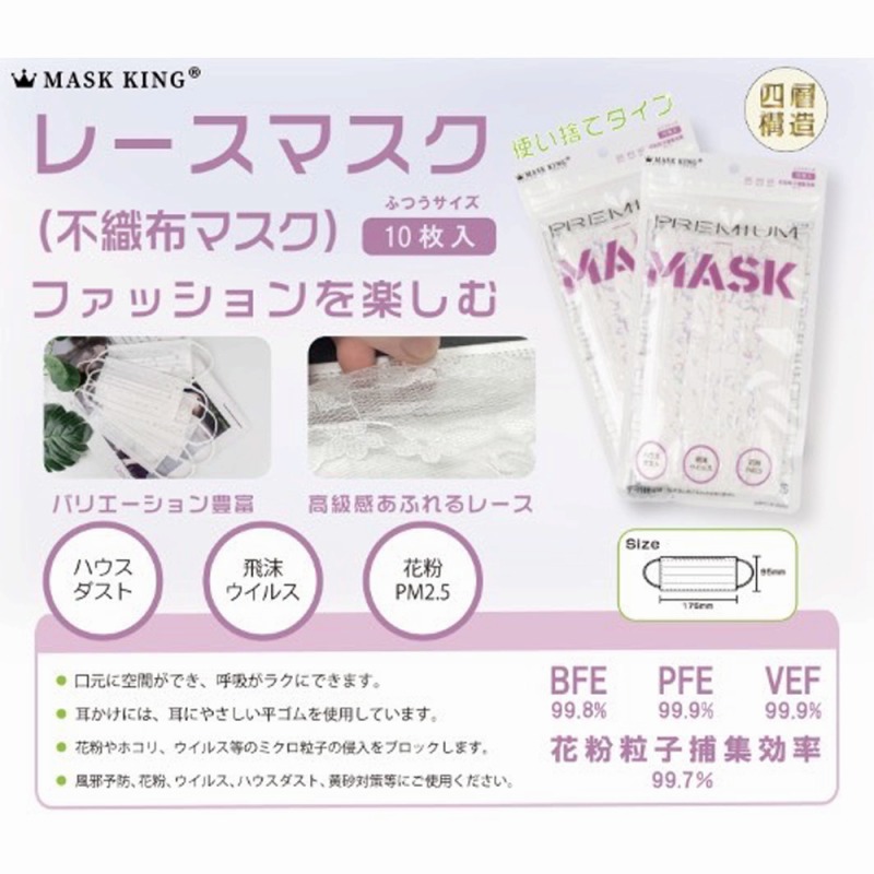 【再入荷☆さり気ないオシャレを演出】MASK KING 不織布レースマスク　10枚入