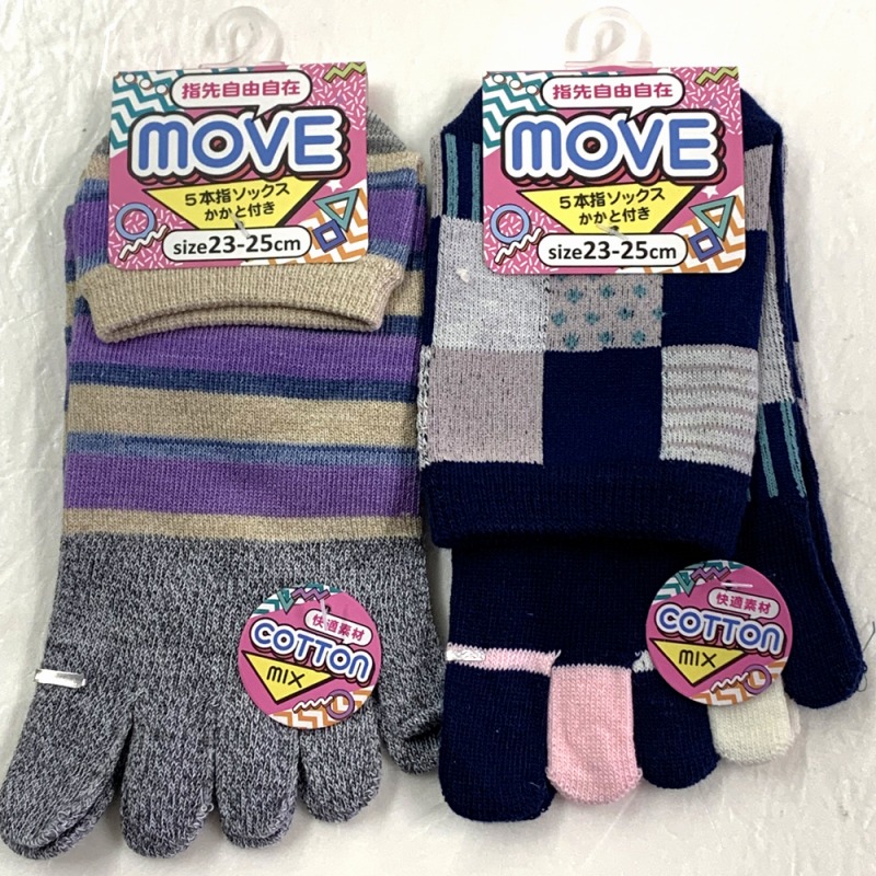 【年間売れ筋】婦人　綿混　かかと付き5本指柄　アンクル丈クルー丈ソックス　混み込み
