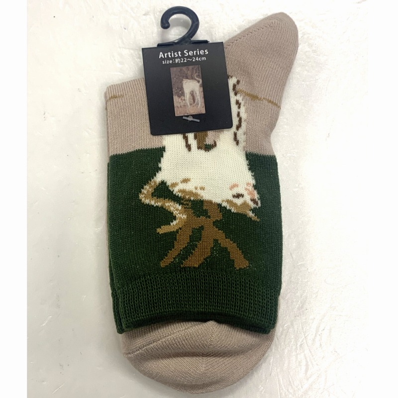 【お買得限定品☆Artist Series】婦人　白い猫柄　ソックス