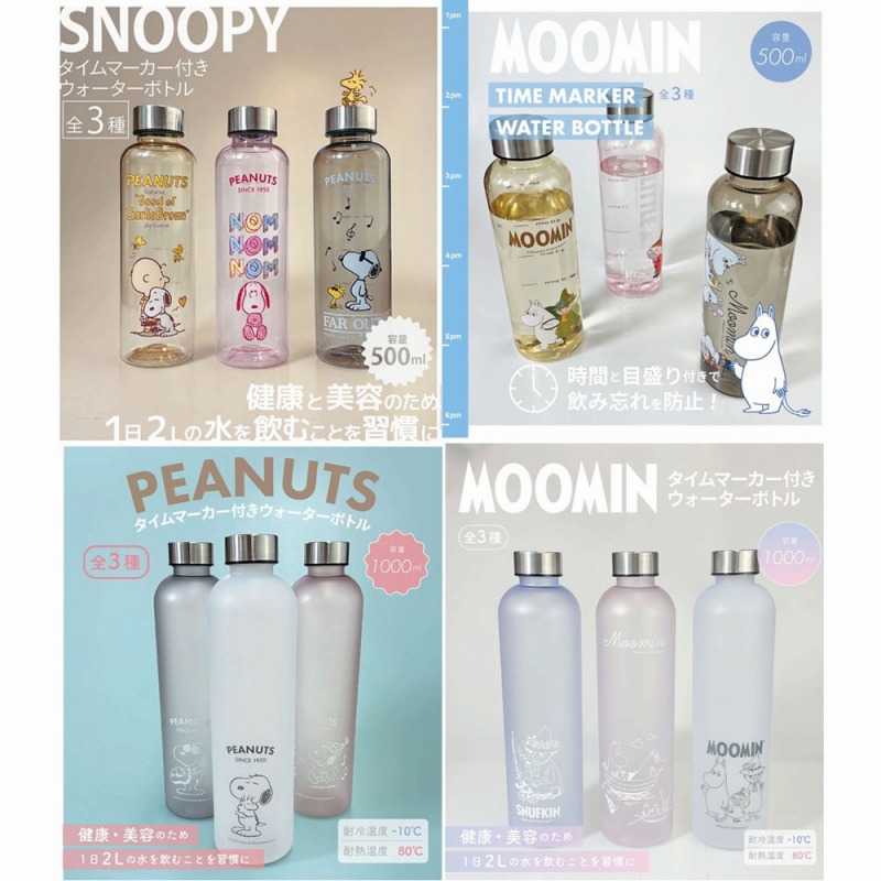 【人気商品再入荷☆SNOOPY&MIIMIN☆飲み忘れ防止】キャラクター　タイムマーカー付きウォーターボトル