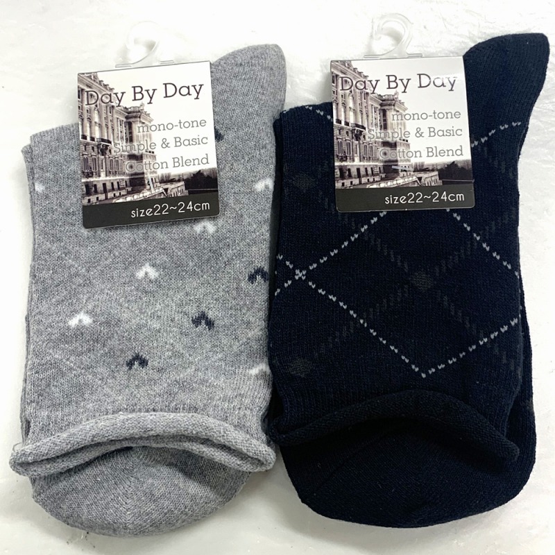 【お買得限定品☆年間売れ筋】婦人　綿混　ゆったり　モノトーン柄　ソックス