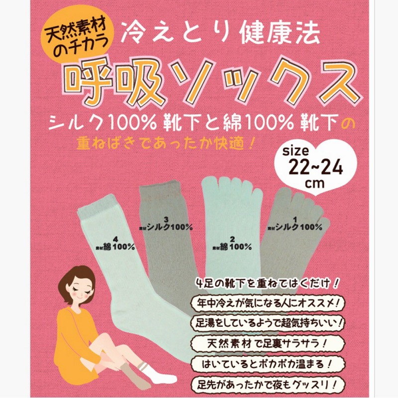 【2026新作☆年間売れ筋】婦人　シルクと綿の4足重ね履き　冷え取り靴下【呼吸ソックス】