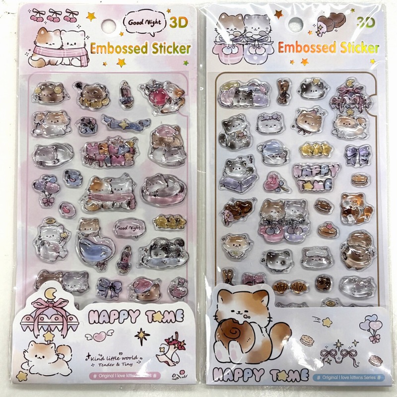 【再入荷☆ネコ好きにはたまらない】クリスタル猫柄　ぷくぷく立体シール（硬いタイプ）