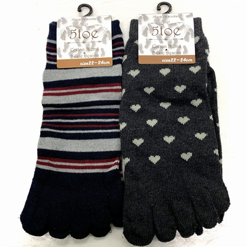 【年間売れ筋】婦人　綿混　かかと付き5本指柄　アンクル丈ソックス　混み込み