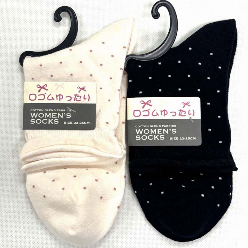 【ベーシックな年間売れ筋】婦人　綿混　くちゴムゆったり　ドット柄ソックス